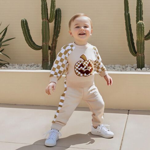 Baby Boy Halloween Outfit Pumpkin Embroidery Sweatshirt Top Jogger Pant Set in Saudi Arabia