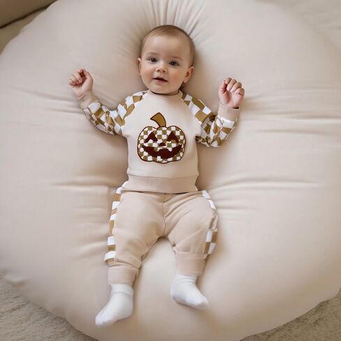 Baby Boy Halloween Outfit Pumpkin Embroidery Sweatshirt Top Jogger Pant Set in Saudi Arabia