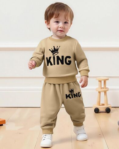 Jecson Baby Boy Clothes Infant Outfits Set Toddler Sweatsuit 0-3Y | Soft 2-piece baby boys' clothing sets with KING crown print, ribbed trim, elastic waist, ideal for fall winter wear in Saudi Arabia