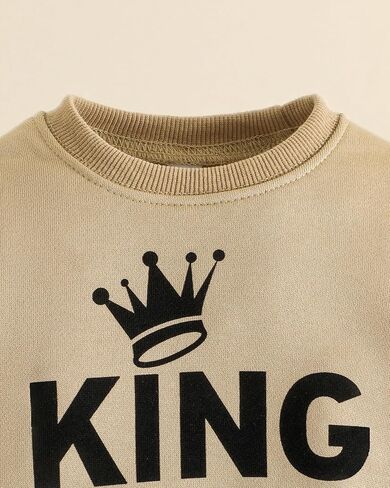 Jecson Baby Boy Clothes Infant Outfits Set Toddler Sweatsuit 0-3Y | Soft 2-piece baby boys' clothing sets with KING crown print, ribbed trim, elastic waist, ideal for fall winter wear in Saudi Arabia
