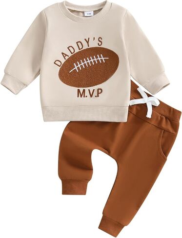 GOOCHEER Toddler Baby Boy Football Outfit Daddys MVP Long Sleeve Sweatshirt Tops Pants Set 2Pcs Game Day Clothes Fall Winter in Saudi Arabia