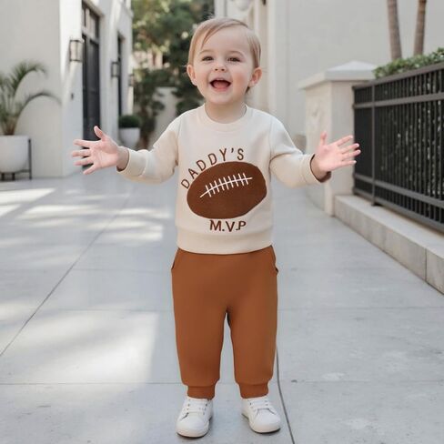 GOOCHEER Toddler Baby Boy Football Outfit Daddys MVP Long Sleeve Sweatshirt Tops Pants Set 2Pcs Game Day Clothes Fall Winter in Saudi Arabia
