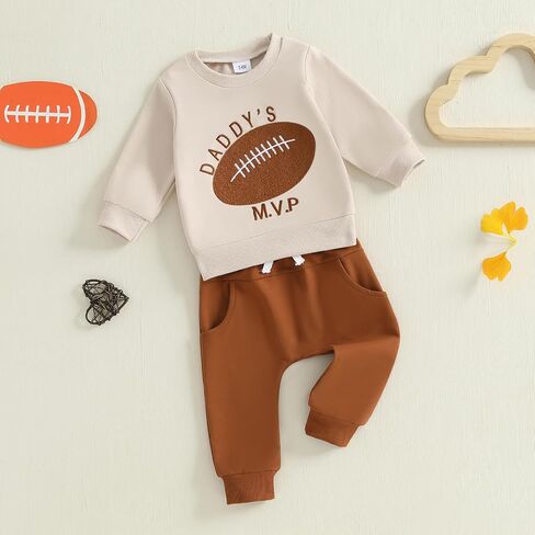 GOOCHEER Toddler Baby Boy Football Outfit Daddys MVP Long Sleeve Sweatshirt Tops Pants Set 2Pcs Game Day Clothes Fall Winter in Saudi Arabia