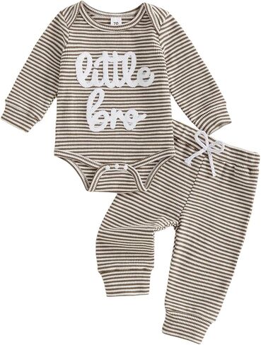 Newborm Infant Baby Boy Fall Outfit Pants Sets Long Sleeve Letter Striped Romper Pants Suit 3 6 9 12 Months in Saudi Arabia