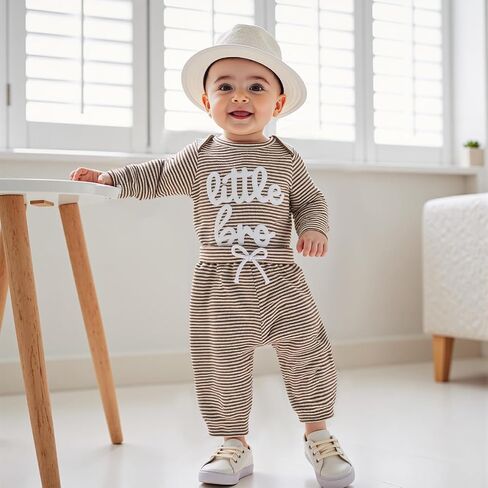 Newborm Infant Baby Boy Fall Outfit Pants Sets Long Sleeve Letter Striped Romper Pants Suit 3 6 9 12 Months in Saudi Arabia