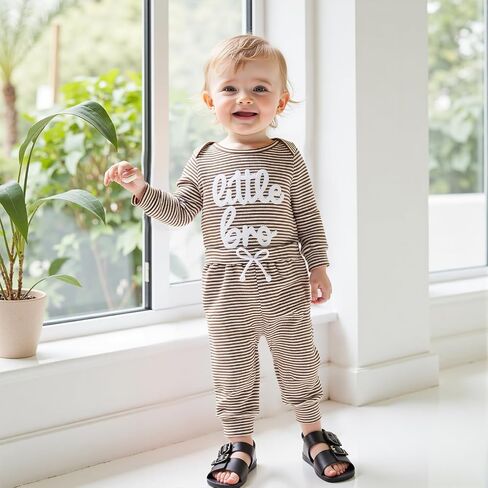 Newborm Infant Baby Boy Fall Outfit Pants Sets Long Sleeve Letter Striped Romper Pants Suit 3 6 9 12 Months in Saudi Arabia