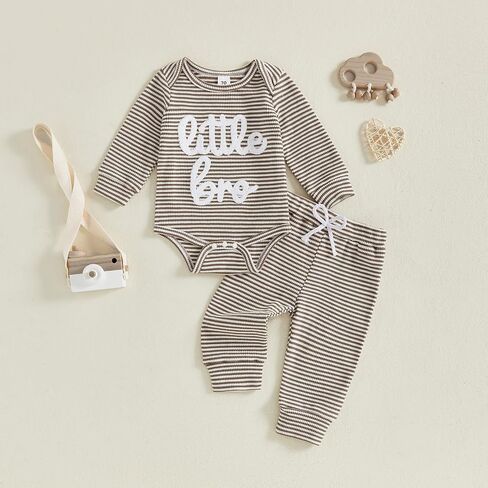 Newborm Infant Baby Boy Fall Outfit Pants Sets Long Sleeve Letter Striped Romper Pants Suit 3 6 9 12 Months in Saudi Arabia