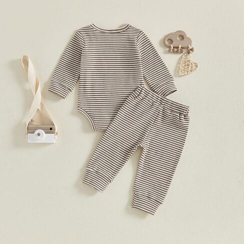 Newborm Infant Baby Boy Fall Outfit Pants Sets Long Sleeve Letter Striped Romper Pants Suit 3 6 9 12 Months in Saudi Arabia