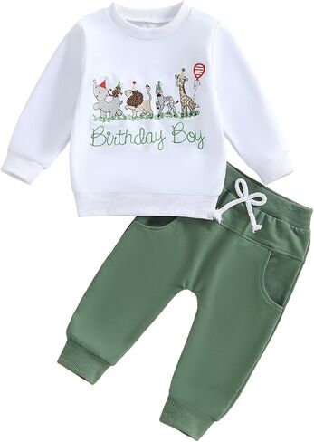 Infant Toddler Birthday Boy Outfit One/Two/Three Year Old Birthday Clothes Safari Animal Long Sleeve Sweatshirt Pant in Saudi Arabia