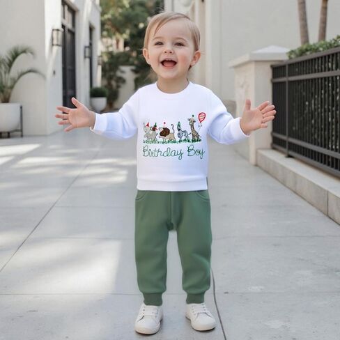 Infant Toddler Birthday Boy Outfit One/Two/Three Year Old Birthday Clothes Safari Animal Long Sleeve Sweatshirt Pant in Saudi Arabia