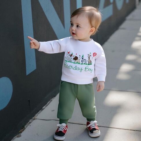 Infant Toddler Birthday Boy Outfit One/Two/Three Year Old Birthday Clothes Safari Animal Long Sleeve Sweatshirt Pant in Saudi Arabia