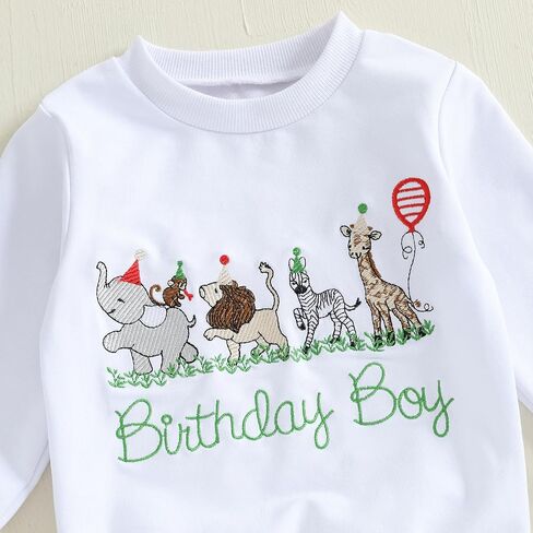 Infant Toddler Birthday Boy Outfit One/Two/Three Year Old Birthday Clothes Safari Animal Long Sleeve Sweatshirt Pant in Saudi Arabia
