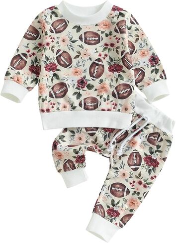 Baby Boy Girl Football Outfit Long Sleeve Crewneck Sweatshirt Pullover Tops and Elastic Pants Set 2PC Outfits in Saudi Arabia