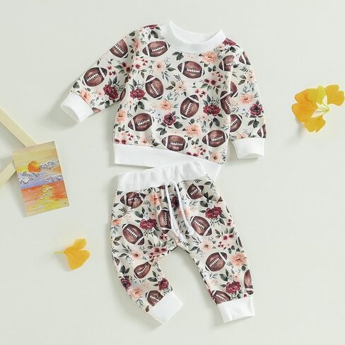 Baby Boy Girl Football Outfit Long Sleeve Crewneck Sweatshirt Pullover Tops and Elastic Pants Set 2PC Outfits in Saudi Arabia