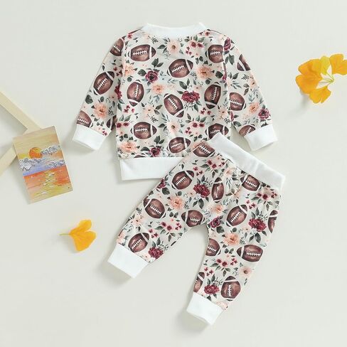 Baby Boy Girl Football Outfit Long Sleeve Crewneck Sweatshirt Pullover Tops and Elastic Pants Set 2PC Outfits in Saudi Arabia