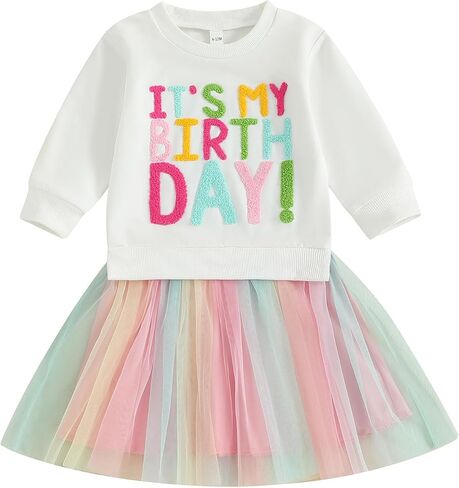 Toddler Baby Girl Birthday Outfit It’s My Birthday Letter Embroidery Long Sleeve Dress Tulle Clothes in Saudi Arabia
