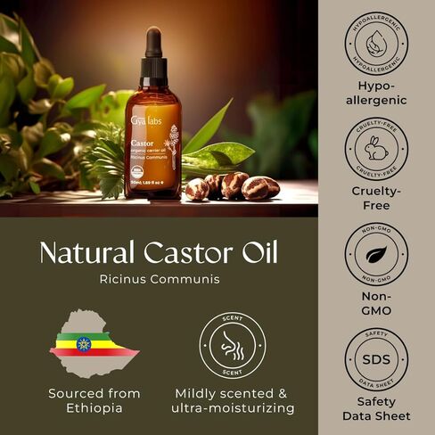 جيا لابس زيت خروع للرموش والحواجب - عضوي من وزارة الزراعة الامريكية - زيت خروع نقي 100% ومعصور على البارد لنمو الشعر والرموش والحواجب - زيت وسيط غير مكرر للبشرة (50 مل + مجموعة الرموش) in Kuwait