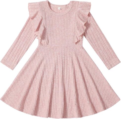 Toddler Baby Girl Dress Long Sleeve Baby Sweater Dress Fall Winter Ruffle Ribbed Knit A-Line Clothes for Little Girl in Kuwait