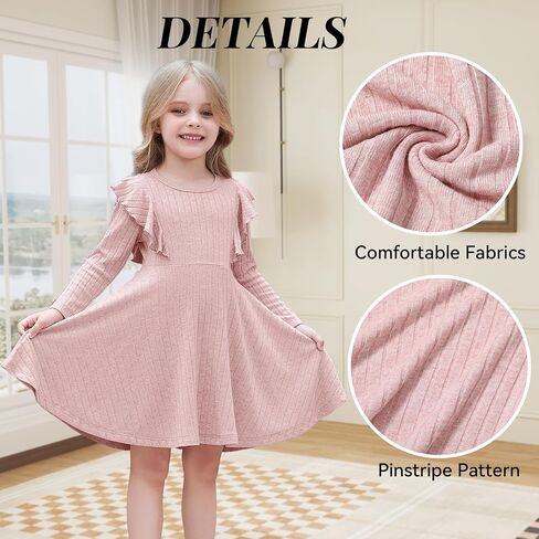 Toddler Baby Girl Dress Long Sleeve Baby Sweater Dress Fall Winter Ruffle Ribbed Knit A-Line Clothes for Little Girl in Kuwait