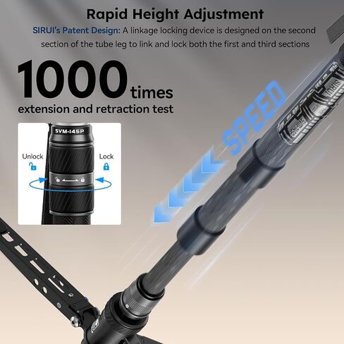 Sirui SVM-145P مونوبود الألياف الكربونية السريعة مع مجموعة قاعدة المشبك QC-55 ، 57 بوصة monopod مع أقدام دواسة ، تعديل ارتفاع خطوة واحدة ، وحدات 3 في 1 in Saudi Arabia