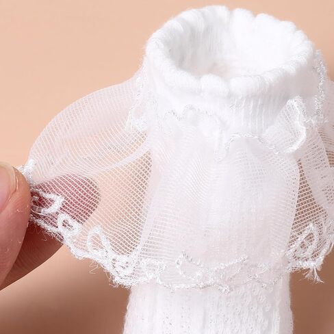 Baby Lace Bow Bead and Sock Set Set Toddler Cuffle Cotton Cotton Socks White Malasting Beadbands Association for Infant Newborn (من 0 إلى 12 شهرًا) in Saudi Arabia