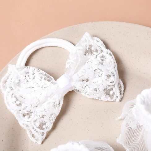 Baby Lace Bow Bead and Sock Set Set Toddler Cuffle Cotton Cotton Socks White Malasting Beadbands Association for Infant Newborn (من 0 إلى 12 شهرًا) in Saudi Arabia
