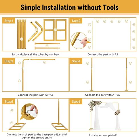 Wedding Arch Backdrop Stand Square 6.5FT Heavy Duty Metal Frame, Balloon Arch Stand Adjustable Photo Booth Decor for Baby Showers, Halloween Parties, Birthdays, Anniversaries in Kuwait