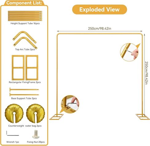 Wedding Arch Backdrop Stand Square 6.5FT Heavy Duty Metal Frame, Balloon Arch Stand Adjustable Photo Booth Decor for Baby Showers, Halloween Parties, Birthdays, Anniversaries in Kuwait