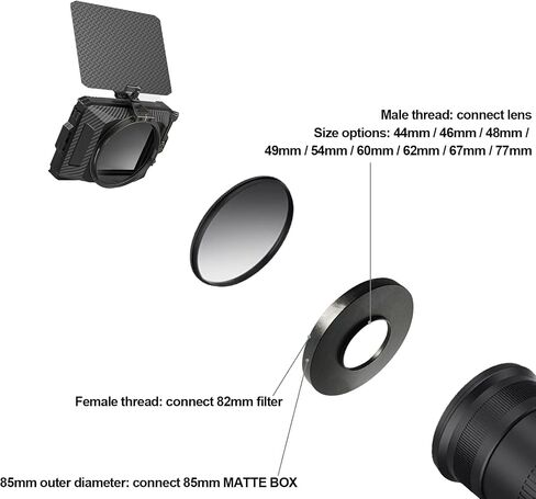 Step Up Adapter Ring for 44mm/46mm/48mm/49mm/54mm/60mm/62mm/67mm/77mm Lens to 82mm Filter Thread Compatible with O.D 85mm Matte Box (44-82/85mm) in Saudi Arabia