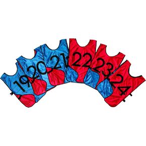Pinnies - Reversible Numbered Practice Vest Pennies for Soccer, Basketball Scrimmages - Adults Kids (Large, 12 Pack (13-24), Red/Blue) in Kuwait