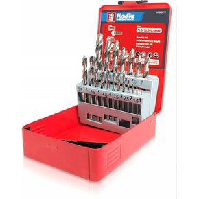 Highfire 19pcs HSS Metric Drill Bits مجموعة ، 1-10 مم تويست طول الطول بطولة البتات الحفر للمعادن الصلبة ، الحديد الزهر ، الفولاذ المقاوم للصدأ مع حالة فهرس in Kuwait
