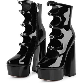 أحذية Fancyqueen Goth الكاحل أحذية منصة للنساء براءات اختراع حزام جلدي حزام أسود مكتنزة الكعب العالي للنساء Zipper القوطية لوليتا أحذية الراحة in Kuwait