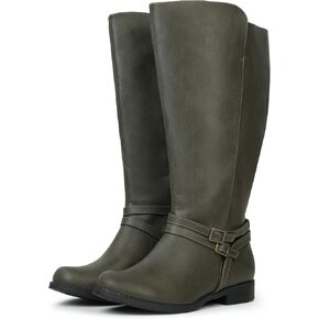 Women's Super Extra Wide Calf Side Zipper Double Buckle Knee High Riding Boots in Saudi Arabia
