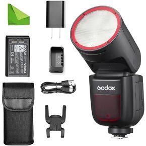 Flash Godox V1 V1-O لكاميرا Olympus Panasonic ، 76WS TTL Flash Speedlite 1/8000 HSS ، 480 وميض كامل الطاقة ، 1.5S وقت إعادة التدوير ، بطارية LI-ION Round Head Flash Flash (Godox V1O USA الإصدار) in Kuwait