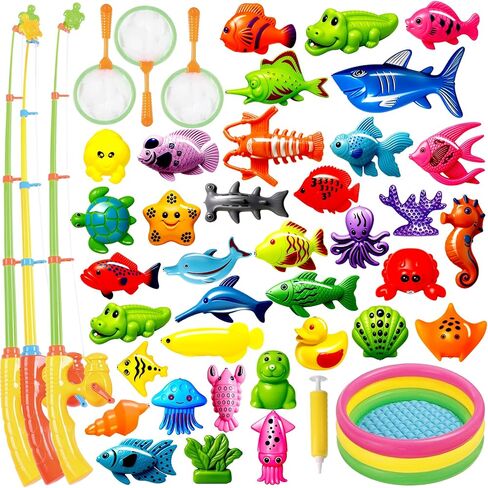 CozyBomB™ Magnetic Fishing Toys Game Set for Kids | Water Table Bathtub Kiddie Pool Party Pole Rod Net, Outdoor Plastic Floating Fish, Toddler Bath Color Ocean Sea Animals Birthday Gift Age 3-5 6 4-8 in Saudi Arabia