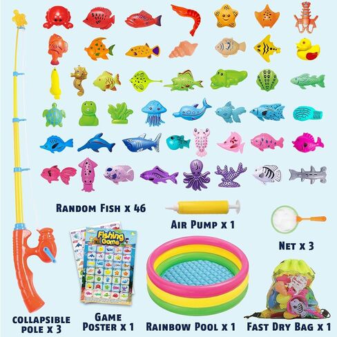 CozyBomB™ Magnetic Fishing Toys Game Set for Kids | Water Table Bathtub Kiddie Pool Party Pole Rod Net, Outdoor Plastic Floating Fish, Toddler Bath Color Ocean Sea Animals Birthday Gift Age 3-5 6 4-8 in Saudi Arabia
