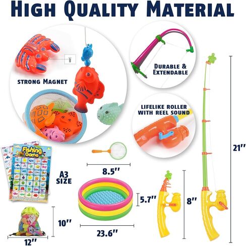CozyBomB™ Magnetic Fishing Toys Game Set for Kids | Water Table Bathtub Kiddie Pool Party Pole Rod Net, Outdoor Plastic Floating Fish, Toddler Bath Color Ocean Sea Animals Birthday Gift Age 3-5 6 4-8 in Saudi Arabia