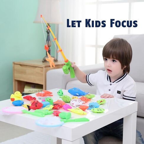 CozyBomB™ Magnetic Fishing Toys Game Set for Kids | Water Table Bathtub Kiddie Pool Party Pole Rod Net, Outdoor Plastic Floating Fish, Toddler Bath Color Ocean Sea Animals Birthday Gift Age 3-5 6 4-8 in Saudi Arabia