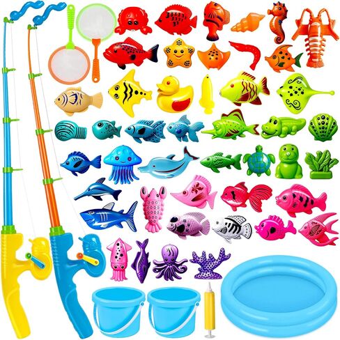 CozyBomB™ Magnetic Fishing Toys Game Set for Kids | Water Table Bathtub Kiddie Pool Party Pole Rod Net, Outdoor Plastic Floating Fish, Toddler Bath Color Ocean Sea Animals Birthday Gift Age 3-5 6 4-8 in Saudi Arabia