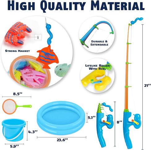 CozyBomB™ Magnetic Fishing Toys Game Set for Kids | Water Table Bathtub Kiddie Pool Party Pole Rod Net, Outdoor Plastic Floating Fish, Toddler Bath Color Ocean Sea Animals Birthday Gift Age 3-5 6 4-8 in Saudi Arabia