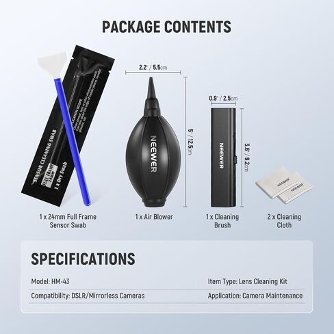 NEWER 16 in 1 Camera Lens Cleaning Kit ، 1x Brush + 1x Air Blower + 1x Cleaning مسحة لمستشعر الإطار الكامل 24 مم + رذاذ نظافة 1x + 2x قطعة عدسة رطبة ، ومسح العدسة HM-44 in Saudi Arabia