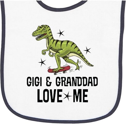 inktastic Gigi and Granddad Love Me Grandson Dinosaur Baby Terry Cloth Bib in Saudi Arabia