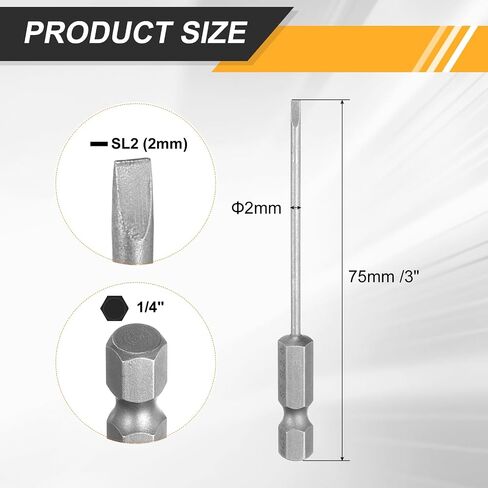 Harfington 8pcs SL2 قطع مفك البراغي المصنفة 2 مم نصيحة زخرفة 1/4 "Hex Shank 75mm (3") رأس مسطح طويل S2 S2 STEEL SCREAL DRIVER in Saudi Arabia