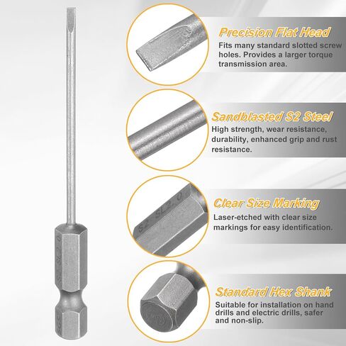 Harfington 8pcs SL2 قطع مفك البراغي المصنفة 2 مم نصيحة زخرفة 1/4 "Hex Shank 75mm (3") رأس مسطح طويل S2 S2 STEEL SCREAL DRIVER in Saudi Arabia
