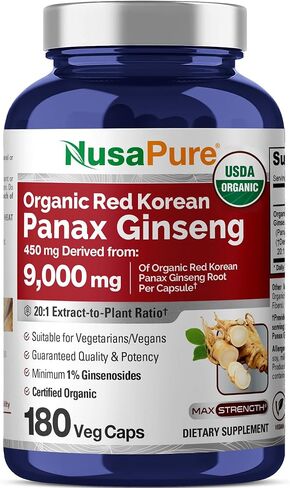 NusaPure Red Korean Panax Ginseng 4,800mg 200 Veggie Caps (Non-GMO, Extract 12:1 & Gluten-Free) in Saudi Arabia