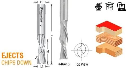 Amana Tool 46225-5 5-Pack SC Spiral Plunge 1/8 D X 13/16 CH X 1/4 SHK X 2-1/2 inch طول 2 VILUTE DOWN ROUTER BITS in Saudi Arabia