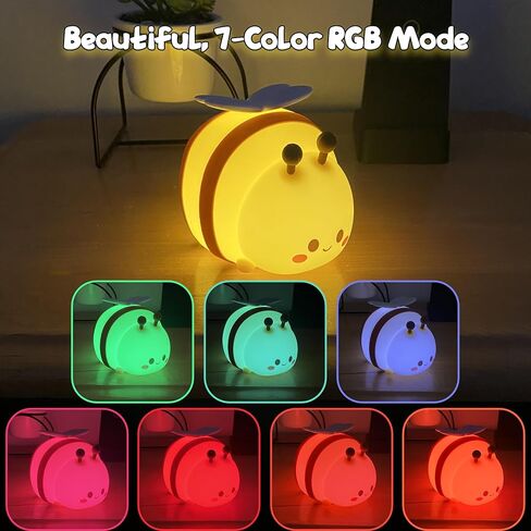 ضوء ليلي لطيف النحل-مصباح RGB قابل للرقابة السيليكون القابل للرقابة اللمسات مع سطوع قابلة للتعديل وأنماط ملونة متعددة-مثالية لحضانة الأطفال وغرفة النوم وديكور وقت النوم in Kuwait