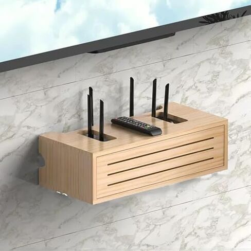 رف جهاز توجيه خشبي ، صندوق تخزين جهاز توجيه الحائط ، سطح المكتب WIFI WIFI مربع تخزين الموجه الموجه ، غطاء التوجيه ، صندوق التوجيه معلق/أرضية (أصفر نقي ، 45 سم/18 بوصة) in Kuwait