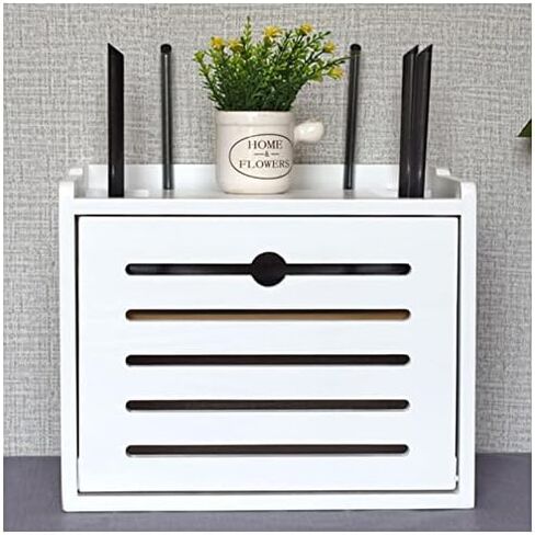 Wooden Router Storage Box Desktop Hider Rack WiFi Router Fenches Router Organizer Power Strip and Cable Management Storage Box in Saudi Arabia