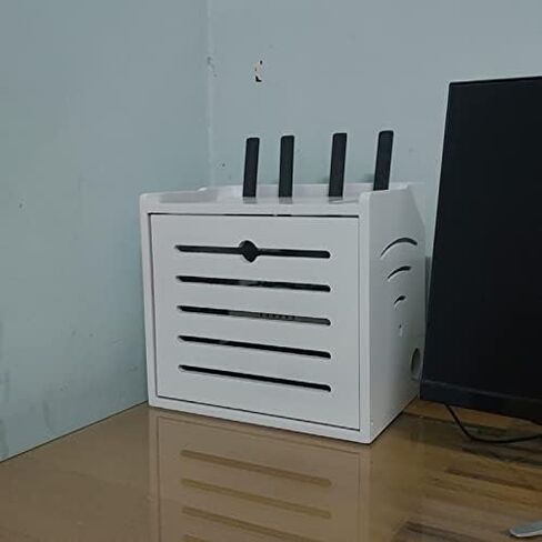 Wooden Router Storage Box Desktop Hider Rack WiFi Router Fenches Router Organizer Power Strip and Cable Management Storage Box in Saudi Arabia